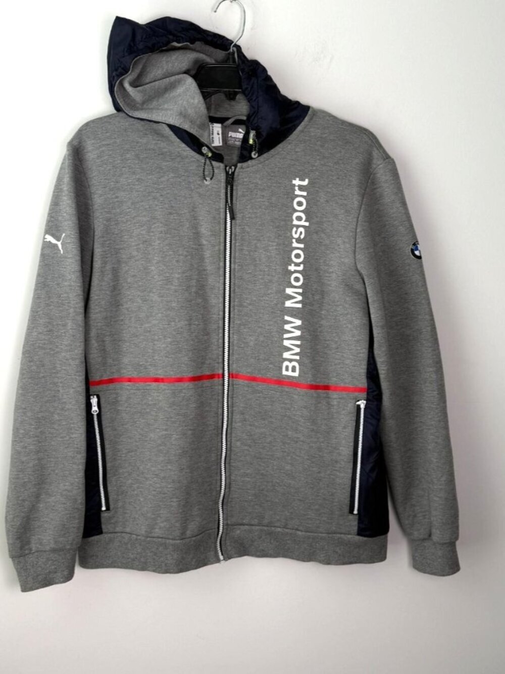 Puma Mens BMW Motorsport Full Zip Hoodie Size XL Gray Navy
